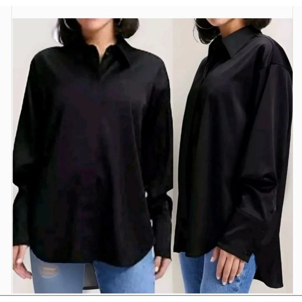 Good American Womens Black Button Down Long Sleeve Shirt Size 7/8 Plus Size
